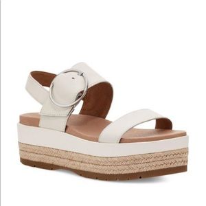 UGG Sandal April Leather Espadrille Platform Flatform White Tan Womens 9.5